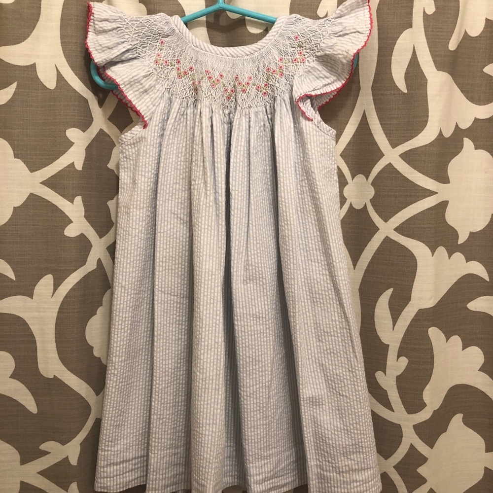 Blue Seersucker Smocked Rosebud Dress • 24 Month